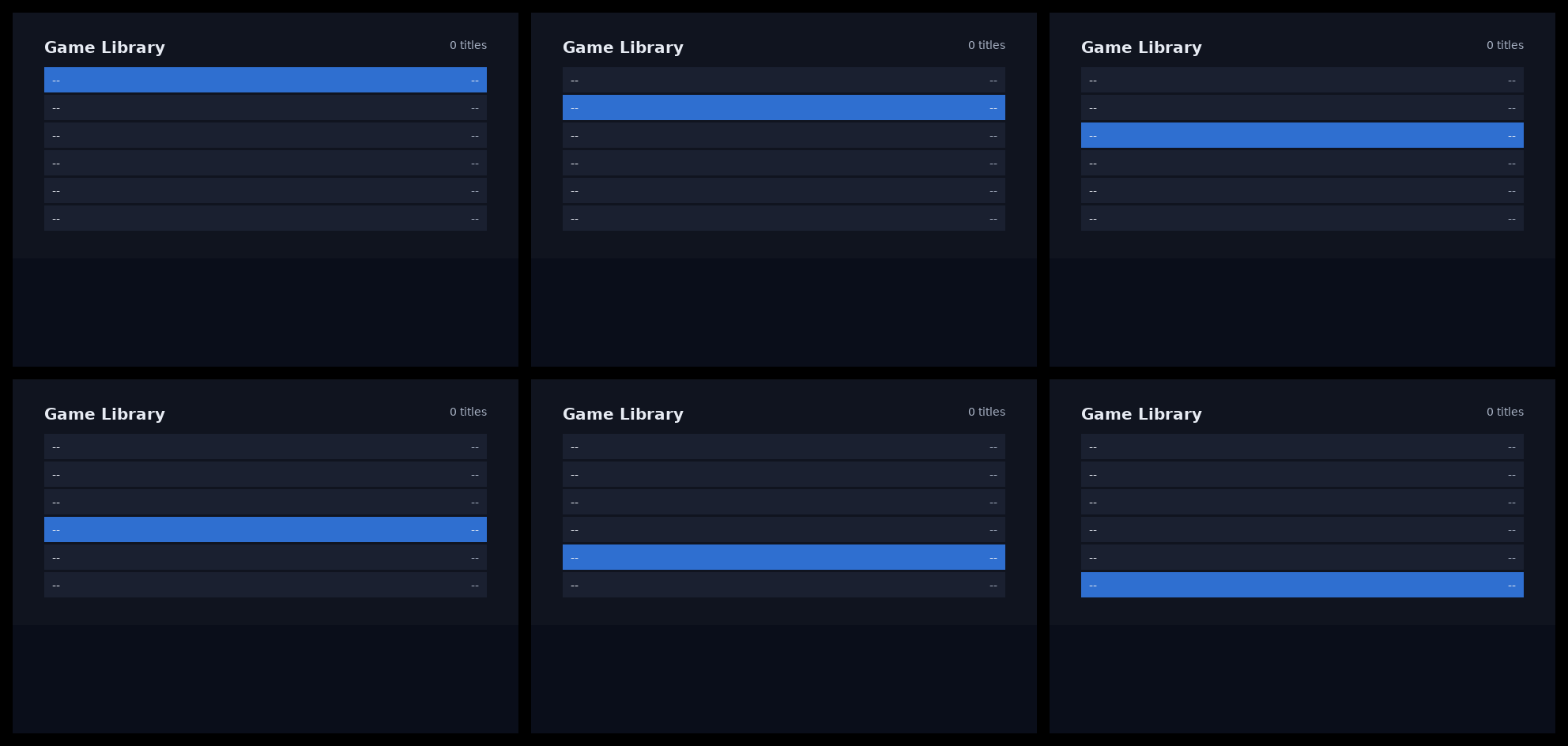 every focus state of the library screen on one sheet